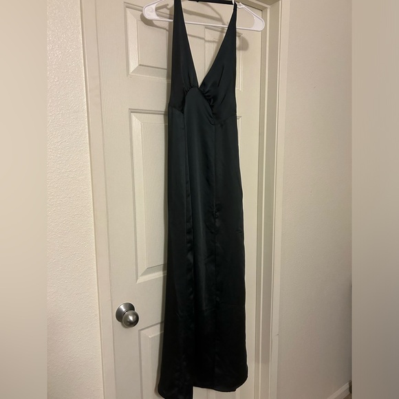 NWOT FREE PEOPLE DANCE TIL DAWN SATIN HALTER MAXI SLIT DRESS XSMALL - Picture 2 of 2